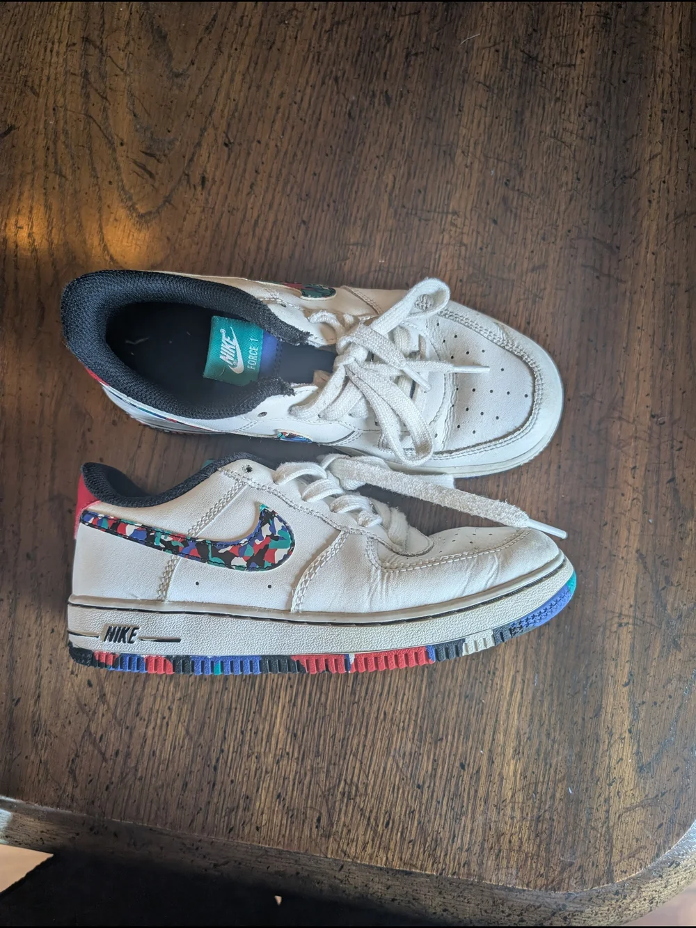 Nike Kids White Leather Sneakers with Multicolor Accents